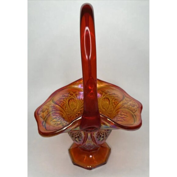 Vintage Indiana Carnival Glass Amberina Basket Starburst Shell Pattern - Picture 2 of 7